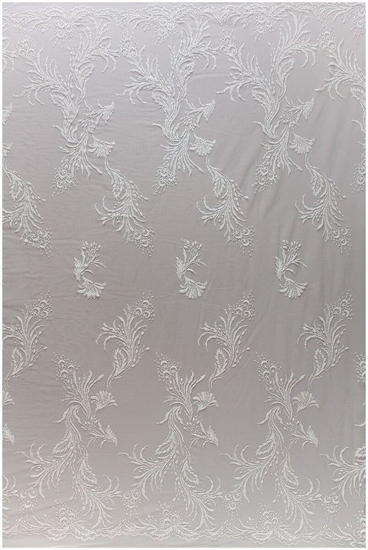 Romantischer Off-White Silber glitzernder Stoff/ Blumen Glitzer Tüll/ Hochzeitskleid Tüll/ Glitzer Spitze Stoff// R-007