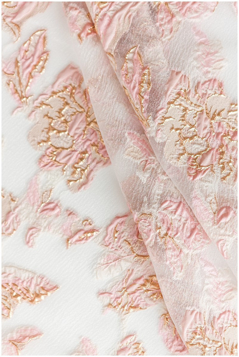 Rosa Gold Jacquard Stoff/ weicher Organza Stoff/ Rosen Jacquard/ Ballkleid Stoff/ R-053
