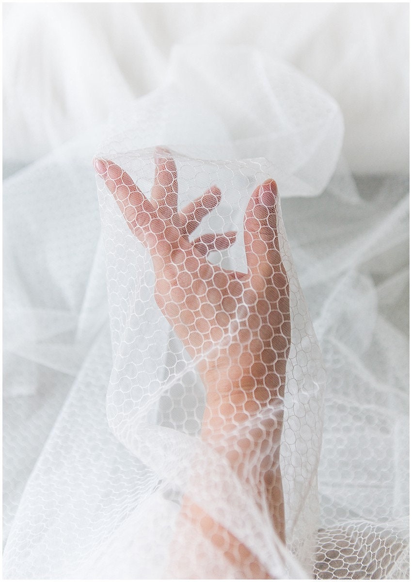 160cm wide - Circular tulle fabric for bridal veils & wedding dresses/ Off-White soft mesh fabric/ soft tulle fabric/ veils// R-168