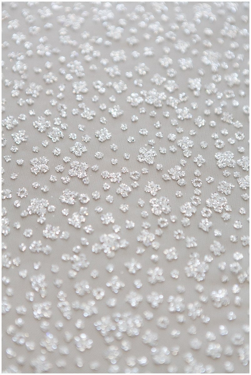 Gradient glitter mesh fabric/ Off-white silver glitter tulle/ Wedding dress tulle fabric/ Bridal glitter fabric// R-009