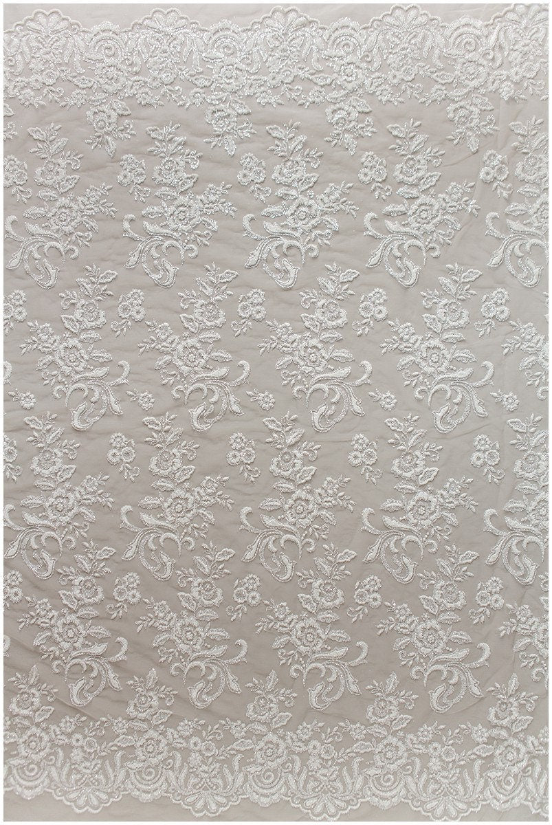Shinebeads glitter fabric/ off-white silver glitter tulle/ flower pearl glitter tulle/ wedding dress tulle/ bridal glitter fabric// R-003