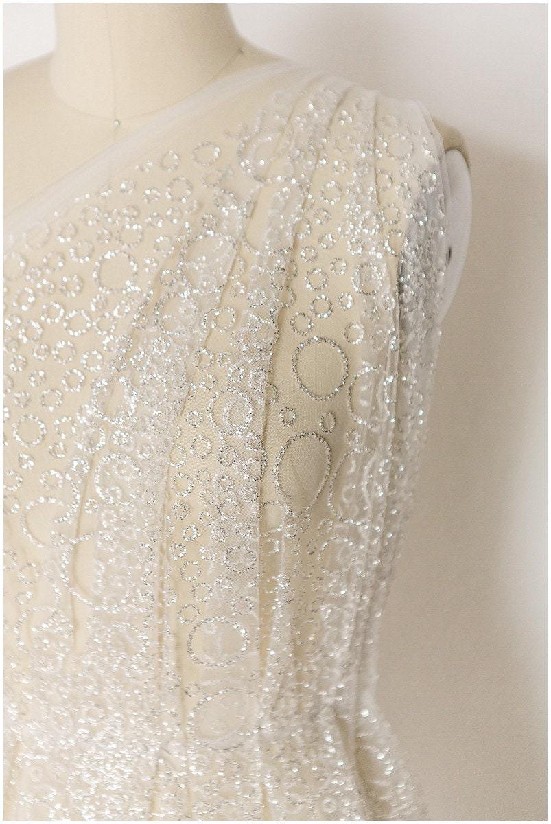 Bubble bubble pattern glitter fabric/ off-white silver glitter tulle/ wedding dress tulle/ bridal glitter fabric// R21-005