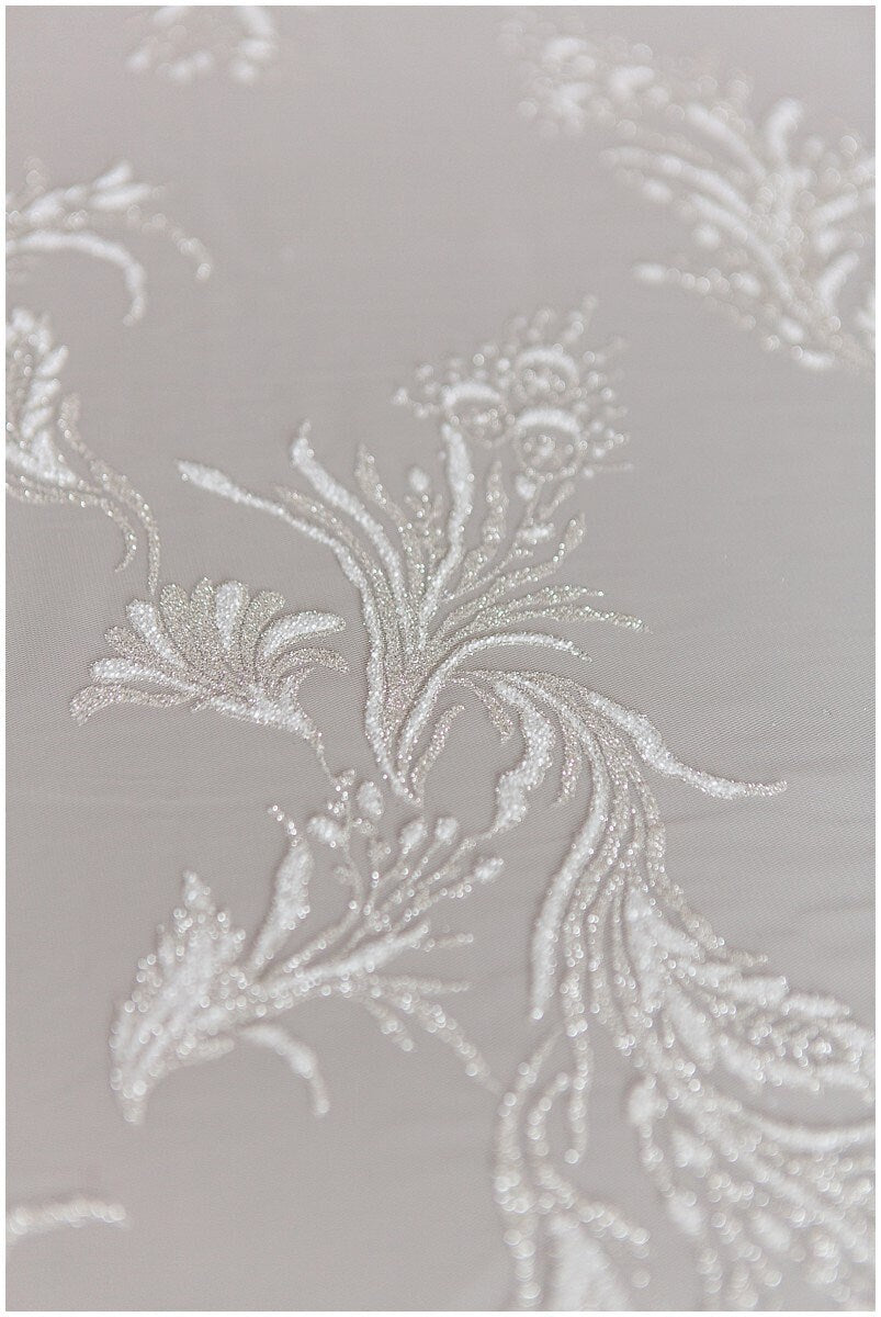 Romantic off-white silver glitter fabric/ floral glitter tulle/ wedding dress tulle/ glitter lace fabric// R-007