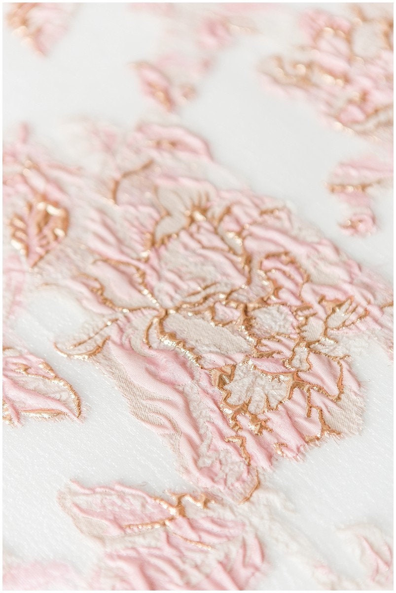 Rosa Gold Jacquard Stoff/ weicher Organza Stoff/ Rosen Jacquard/ Ballkleid Stoff/ R-053