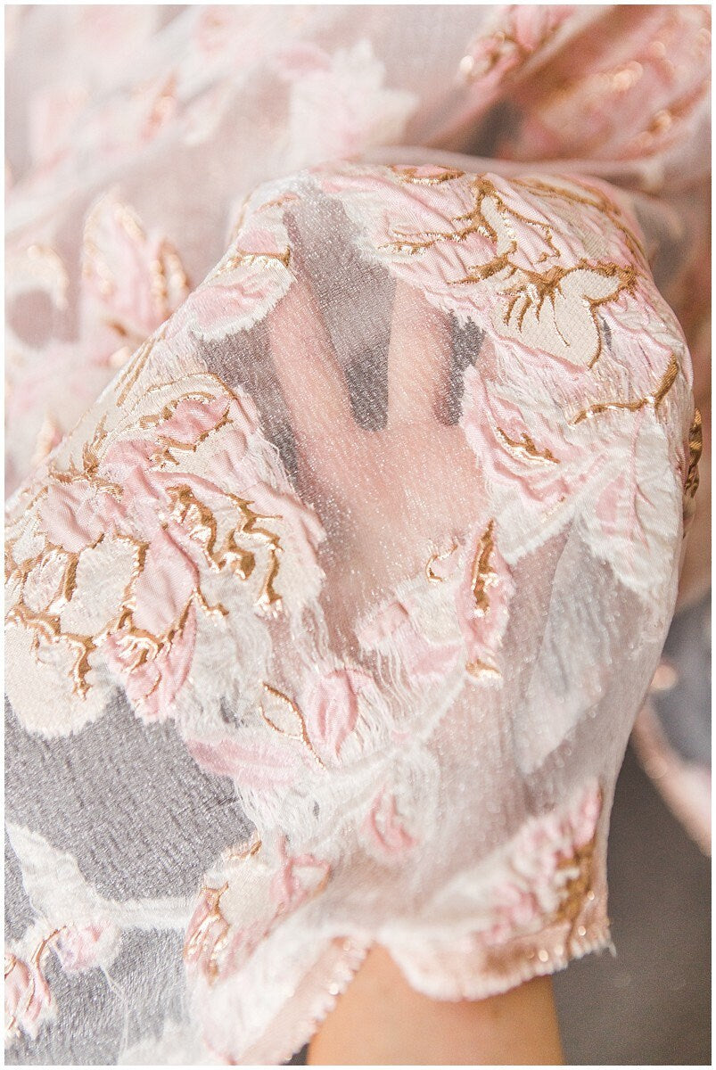 Rosa Gold Jacquard Stoff/ weicher Organza Stoff/ Rosen Jacquard/ Ballkleid Stoff/ R-053