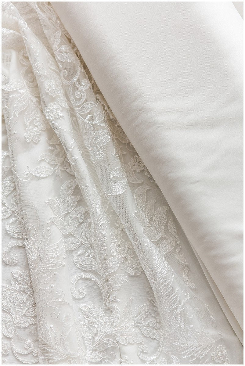 Off-White - High quality stretch lining fabric/ super soft stretch wedding dress fabric// F18-005