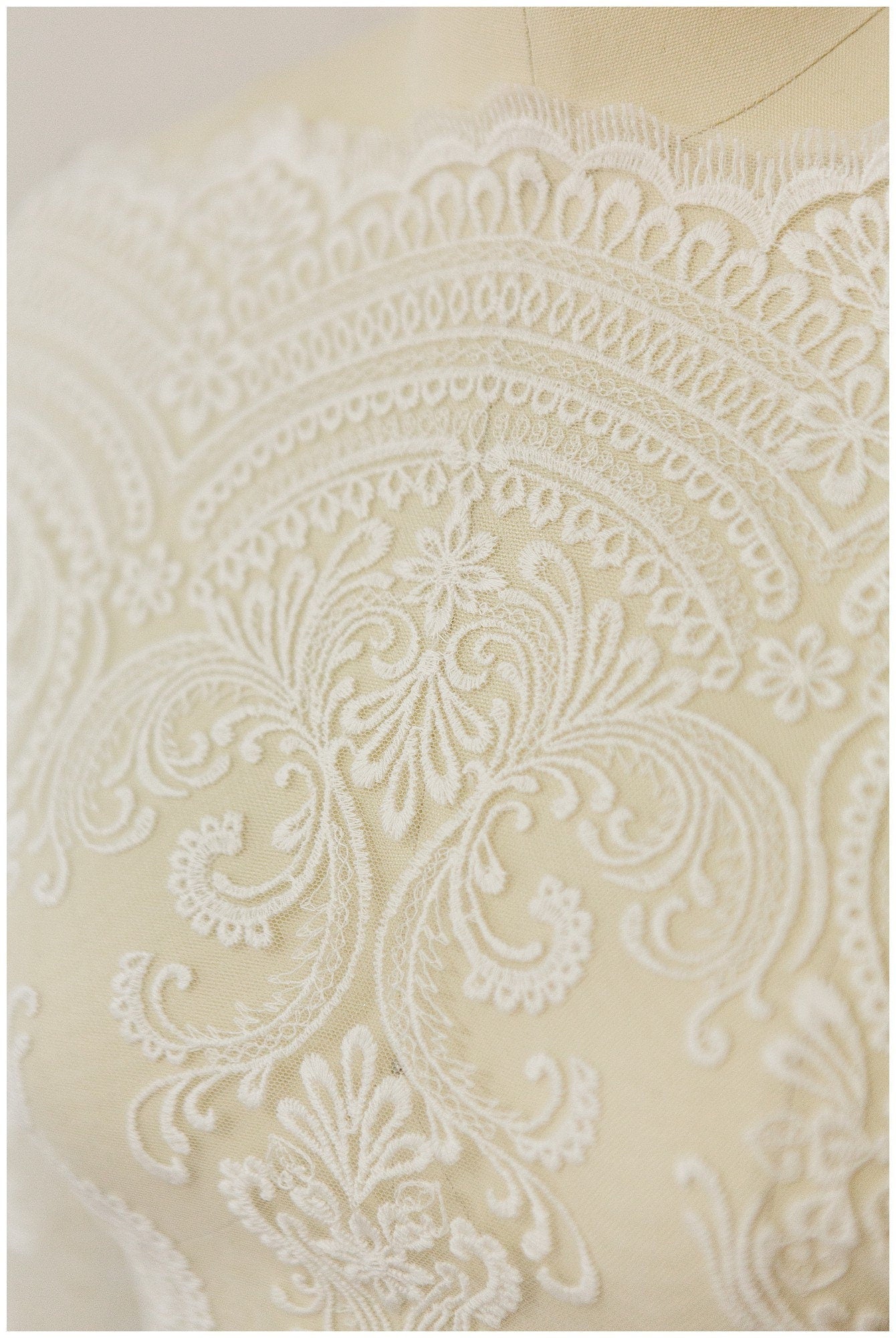 T17-062 /Bridal bolero lace trim, embroidered lace fabric for wedding dress, soft boho lace, boho wedding dress lace, embroidered lace trim