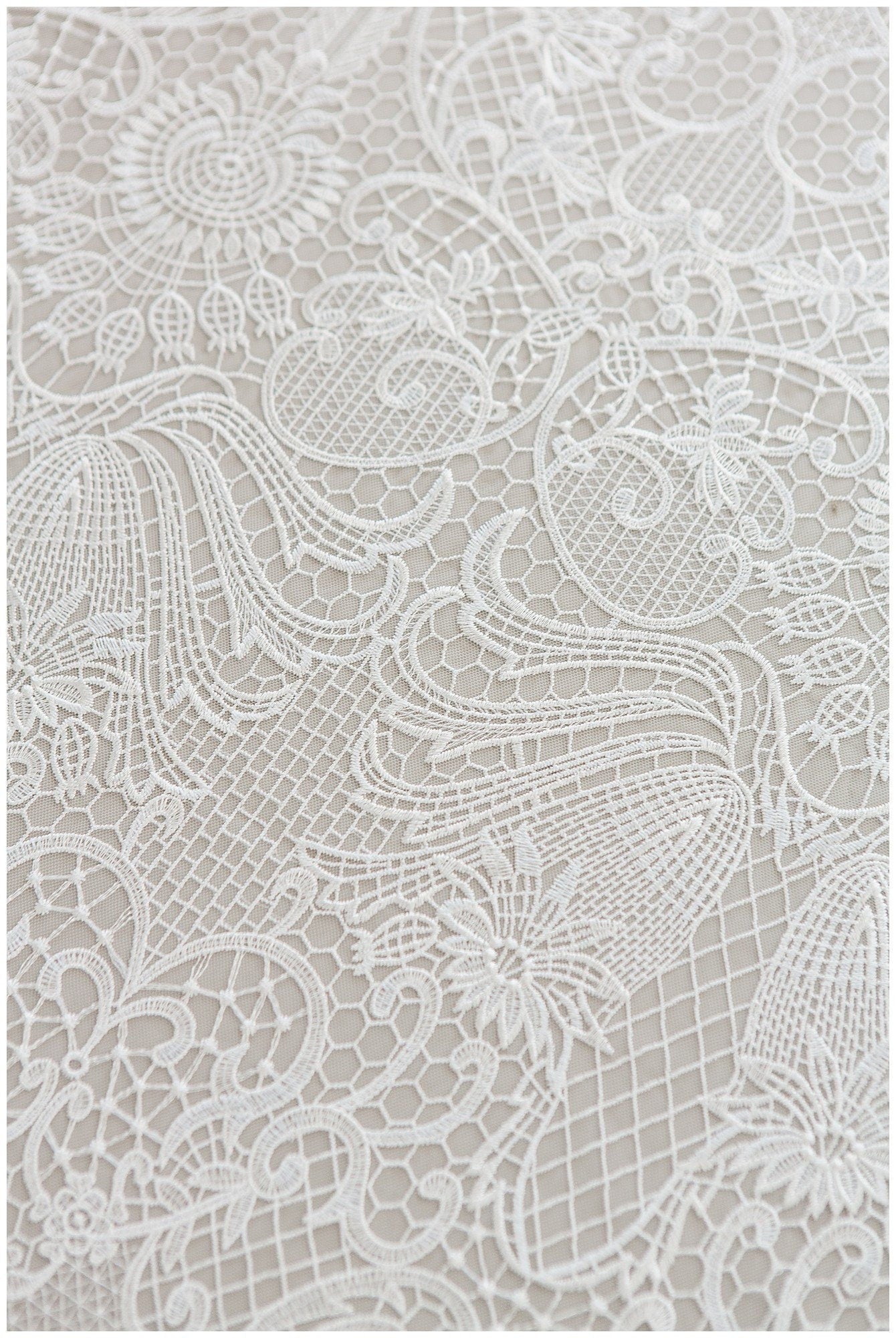 Boho lace fabric off-white/ lace for wedding dresses/ wedding dress lace/ boho wedding dress lace/ crochet lace fabric// L18-189