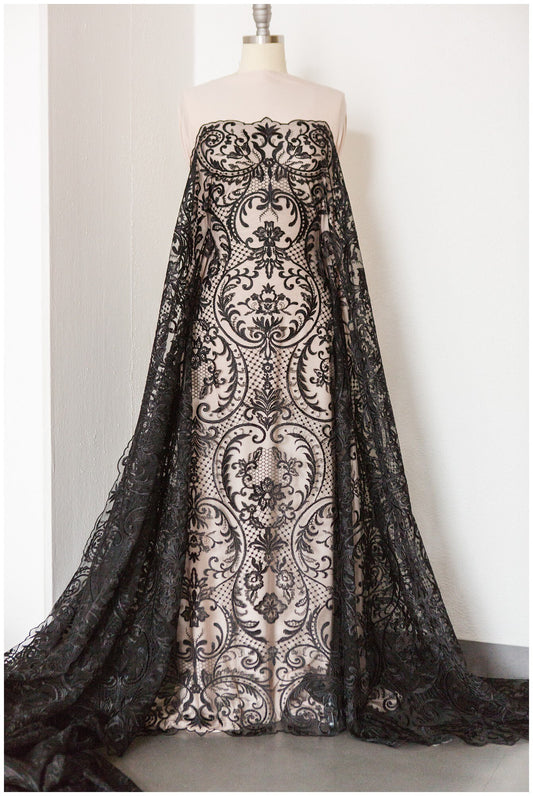 schwarze Braut Spitze/ schwarze florale Spitze/ florale Couture Spitze/ schwarze Spitzen Stickerei // L18-192