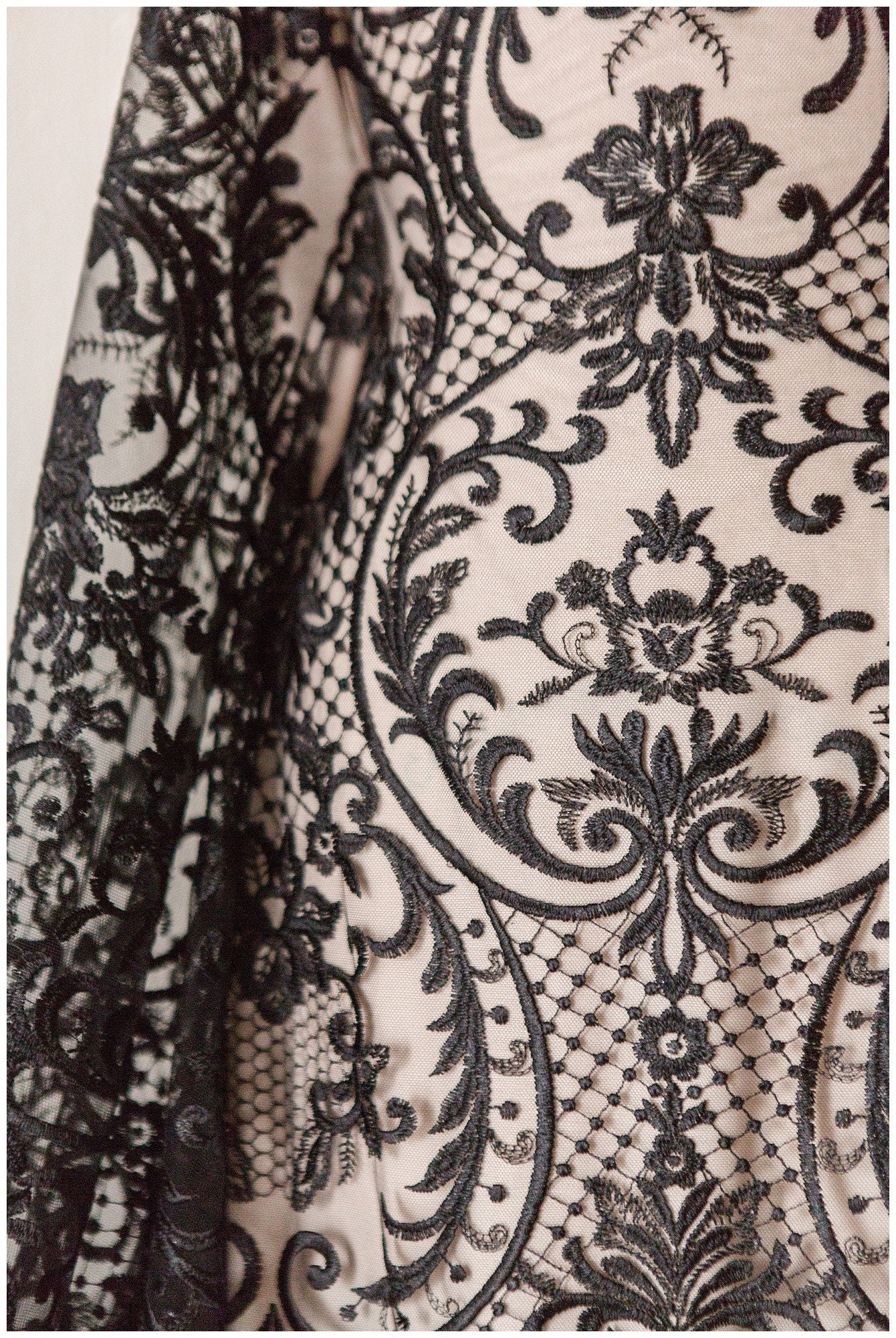 schwarze Braut Spitze/ schwarze florale Spitze/ florale Couture Spitze/ schwarze Spitzen Stickerei // L18-192