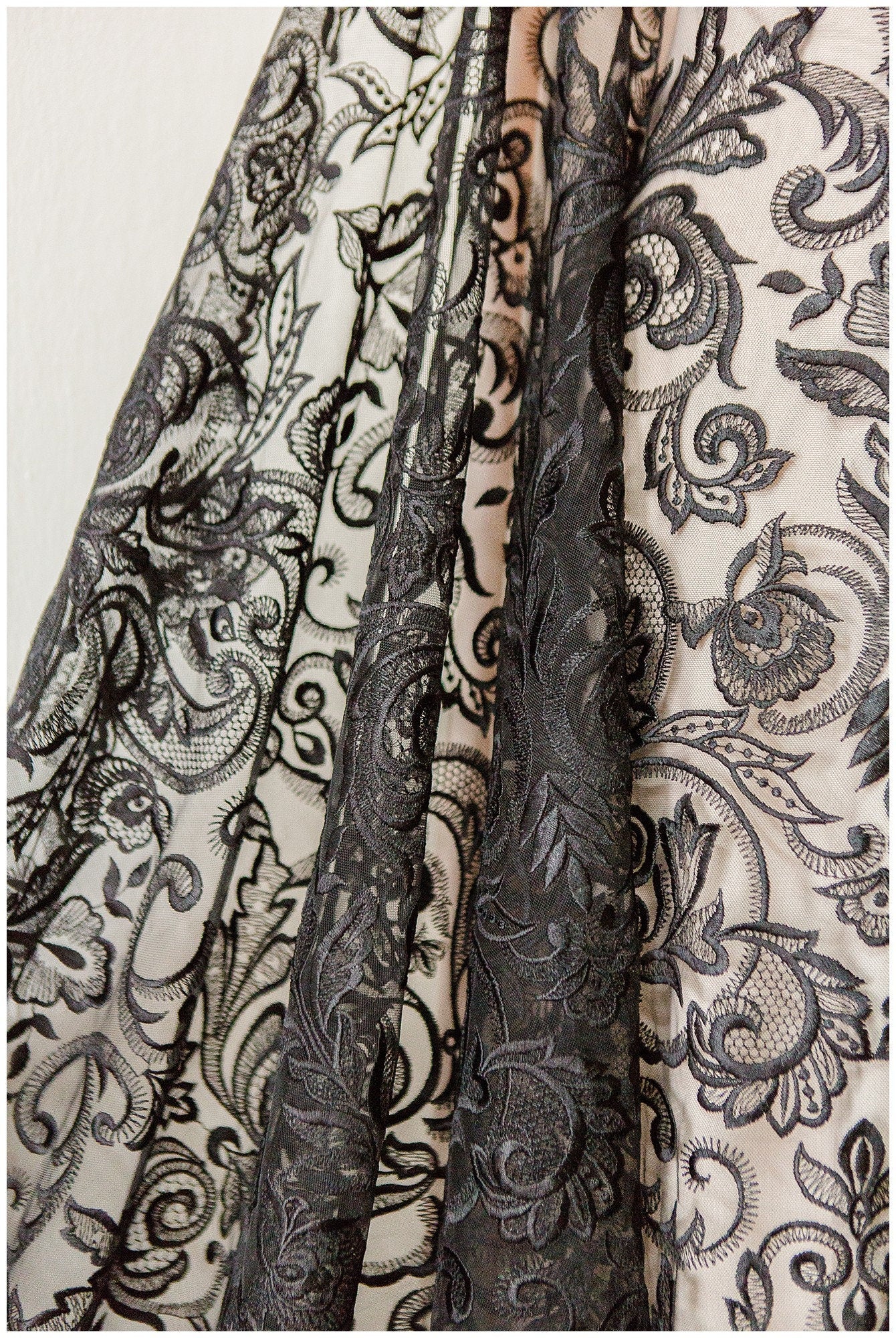Floral black bridal lace/ black evening lace/ black lace fabric/ floral wedding lace/ black couture lace // L18-194