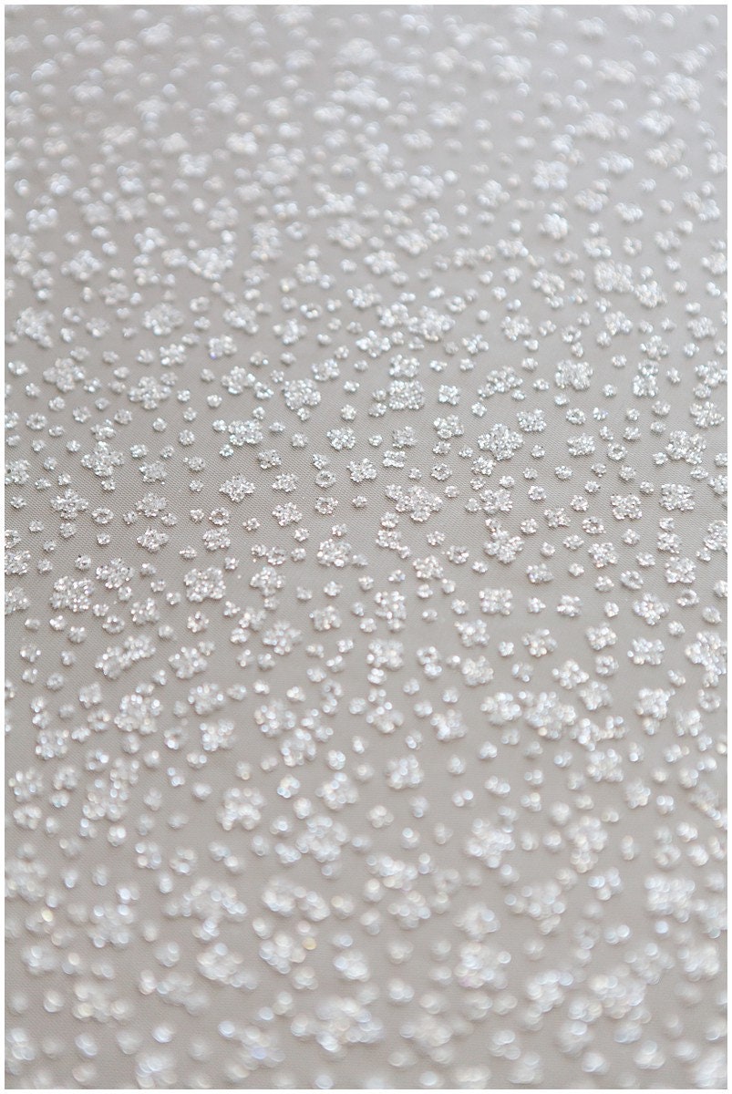 Gradient glitter mesh fabric/ Off-white silver glitter tulle/ Wedding dress tulle fabric/ Bridal glitter fabric// R-009