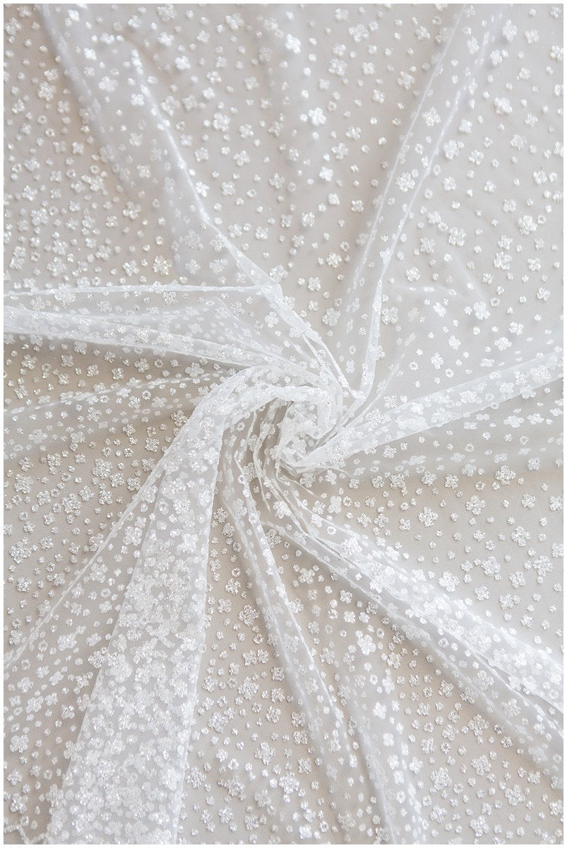 Gradient glitter mesh fabric/ Off-white silver glitter tulle/ Wedding dress tulle fabric/ Bridal glitter fabric// R-009