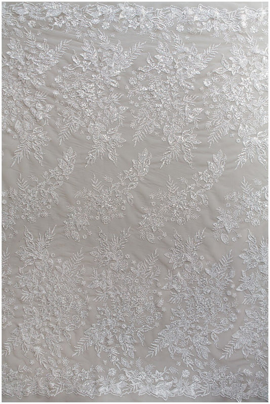 Glänzender floraler Glitzerstoff/ Off-White Diamond Glitzer Tüll Stoff/ glänzender Brauttüllstoff// R-011