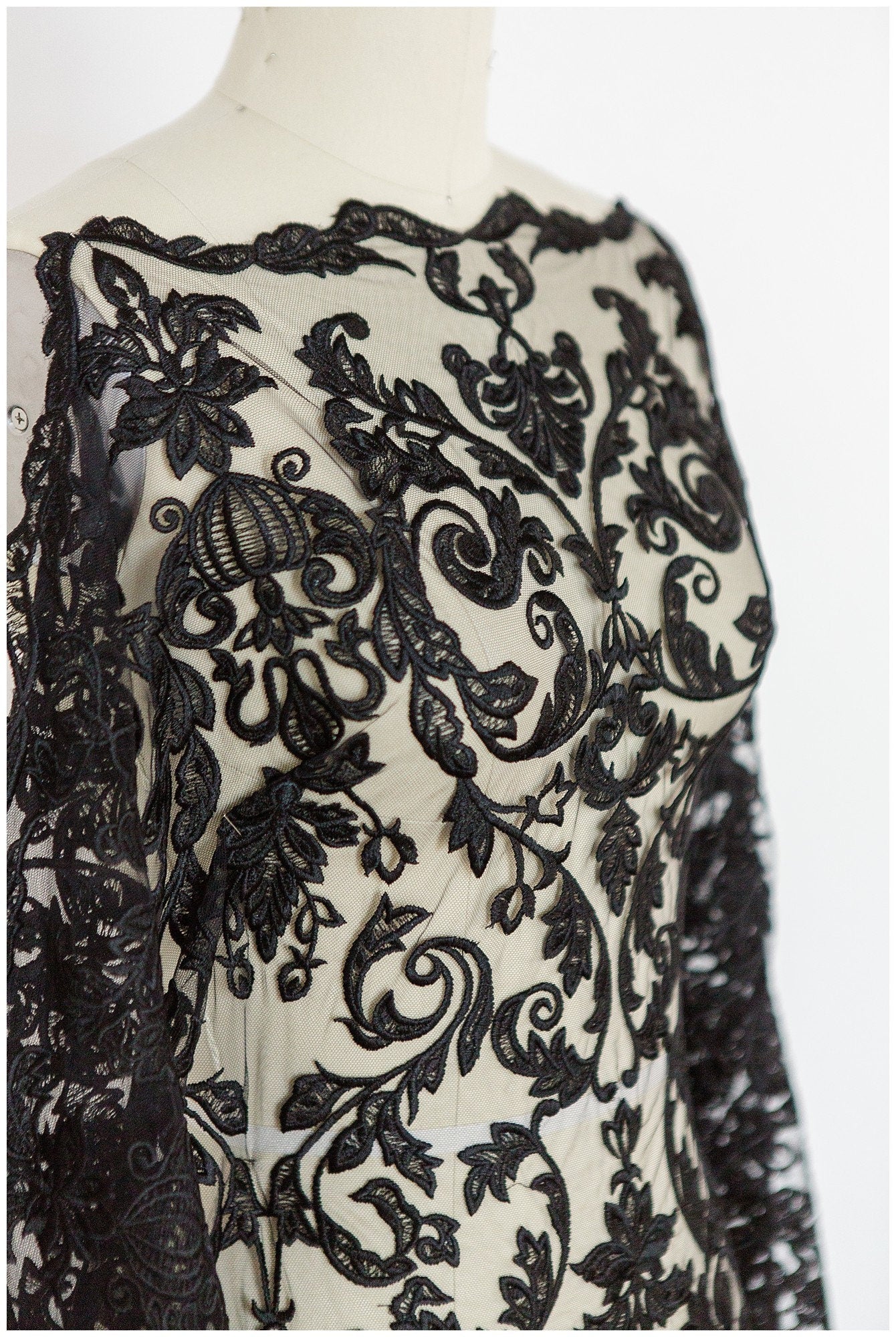 BLACK lace trim for evening dress, embroidered lace trim black, soft lace trim, lace trim for black veil// T17-063