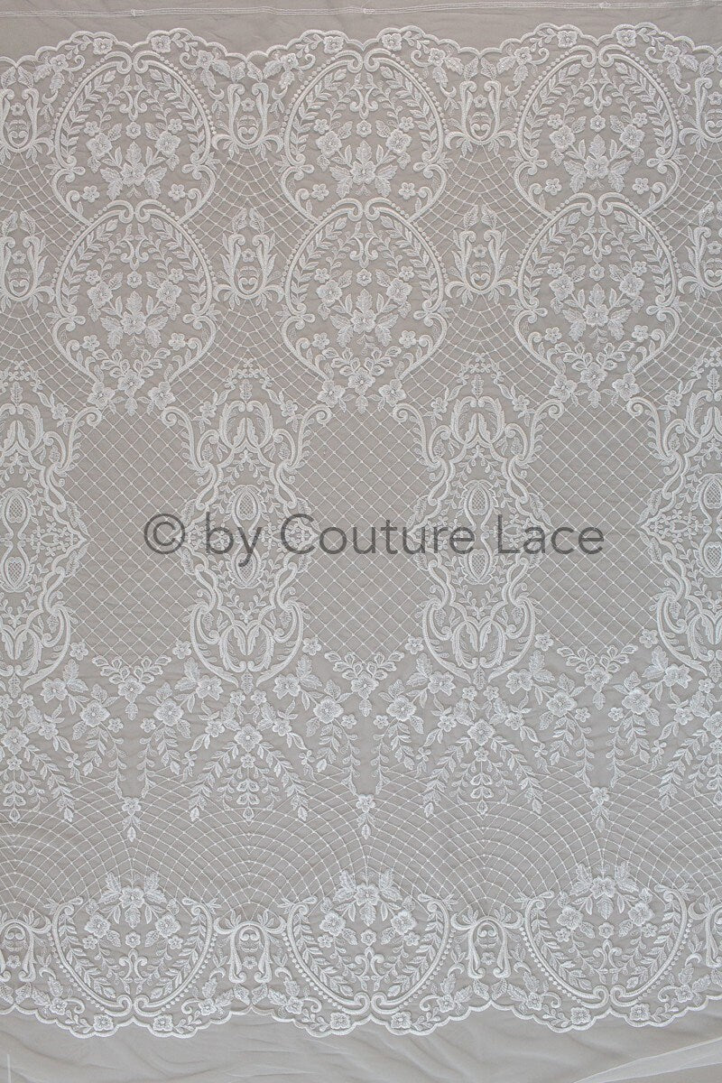 French Floral Lace/ Bridal Raschel Lace Off-White/ French Veil Lace/ Bridal Chanitilly Lace/ Boho Bridal Lace// L18-198