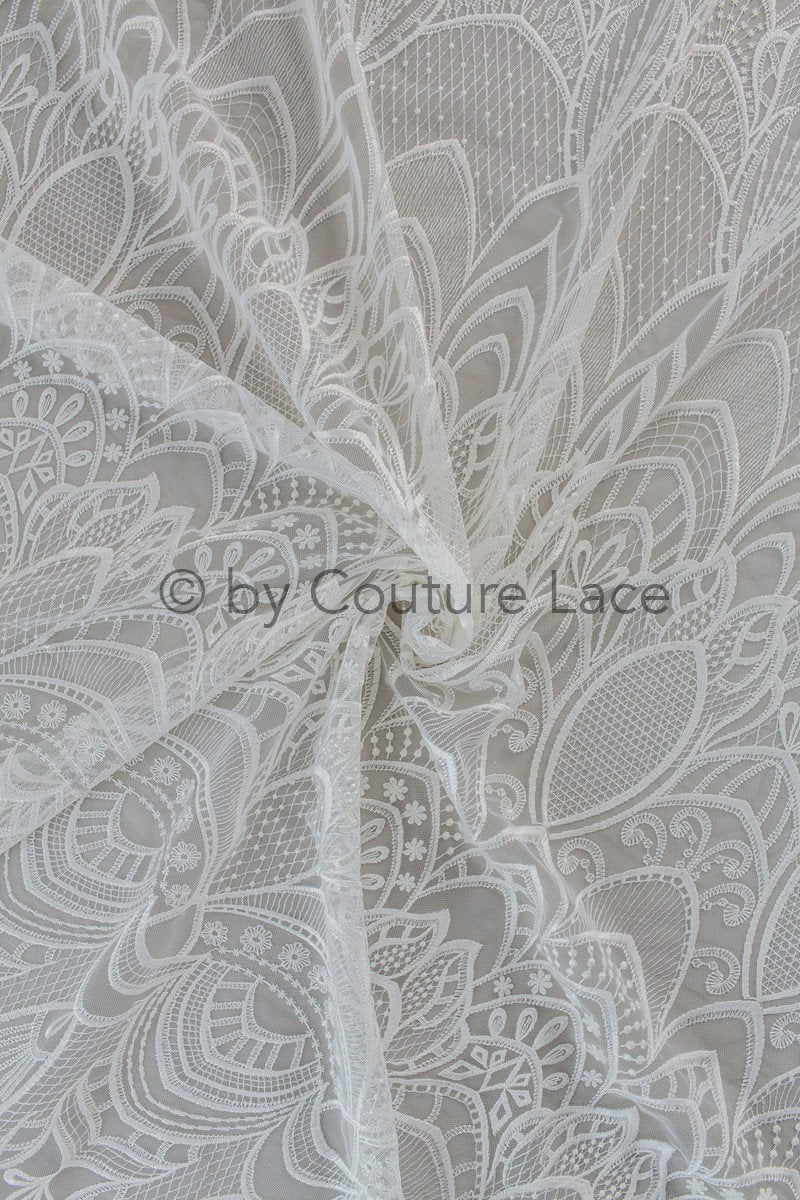 1.1yds piece - Boho lace fabric off-white/ vintage lace fabric/ geometric cotton lace/ wedding dress lace// L18-202