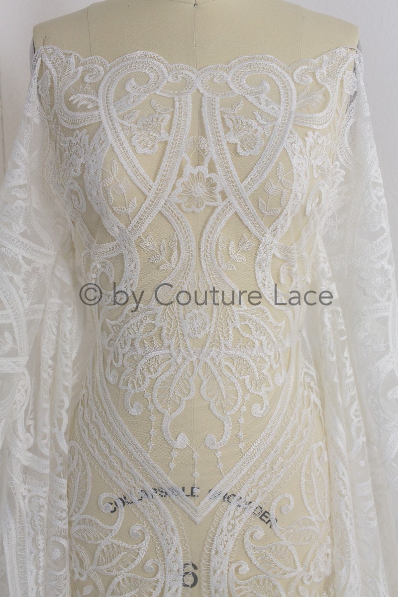 Boho lace fabric for wedding dress/ Boho lace off-white/ Cotton lace/ Boho wedding dress lace// L18-206