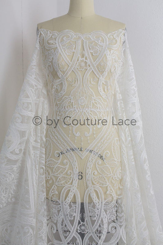 Tela de encaje Boho para vestido de novia / Encaje Boho Off-White / Encaje de algodón / Encaje Boho para vestido de novia // L18-206