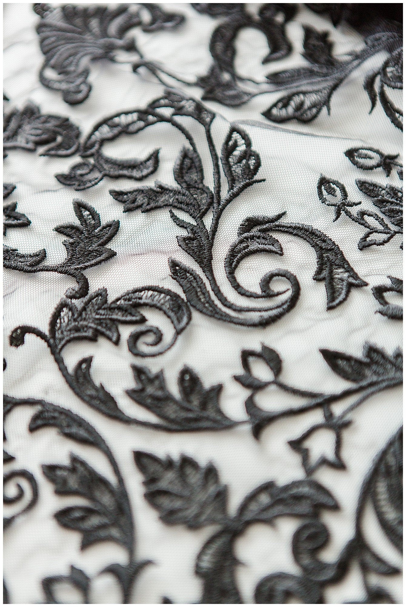 BLACK lace trim for evening dress, embroidered lace trim black, soft lace trim, lace trim for black veil// T17-063