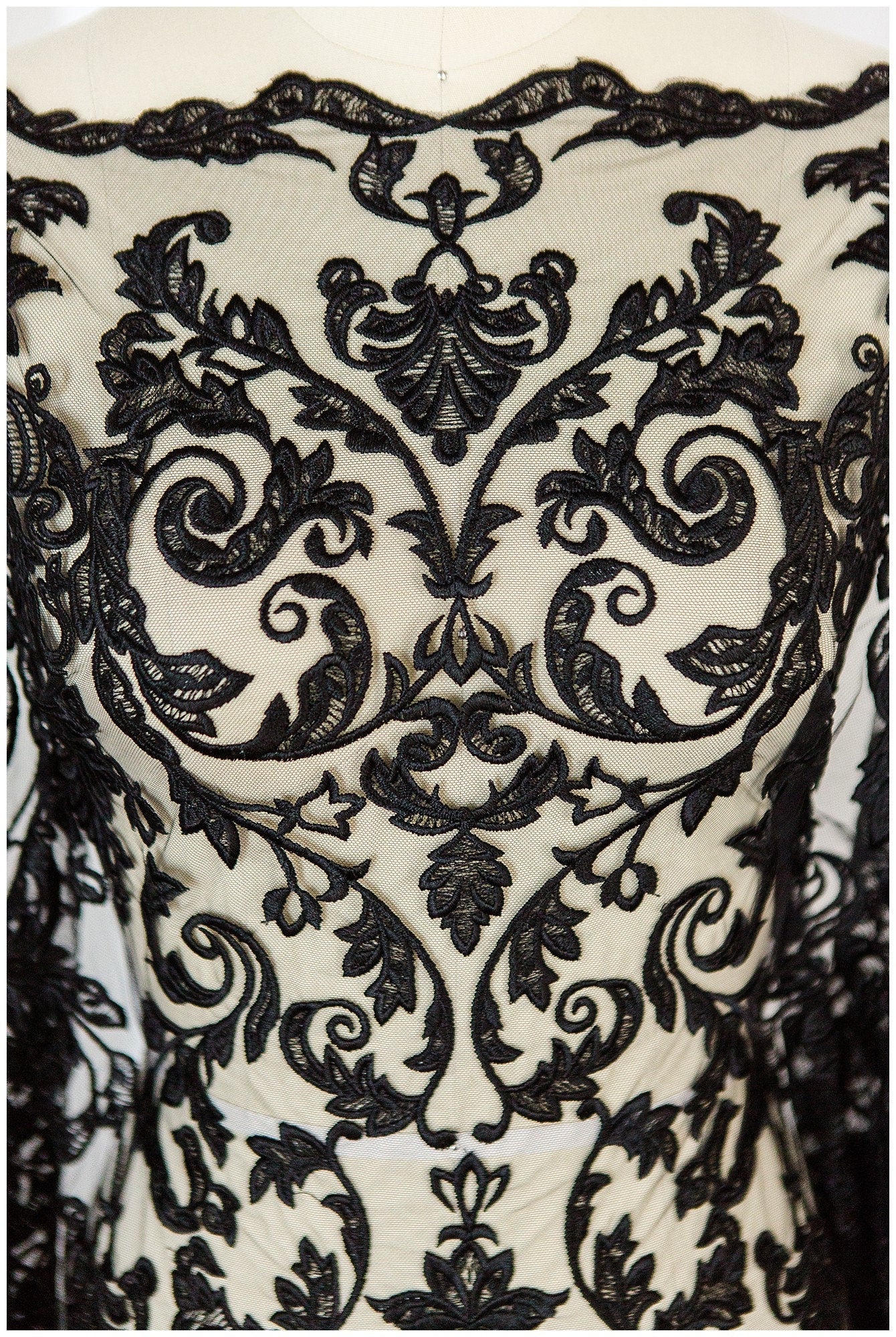 BLACK lace trim for evening dress, embroidered lace trim black, soft lace trim, lace trim for black veil// T17-063