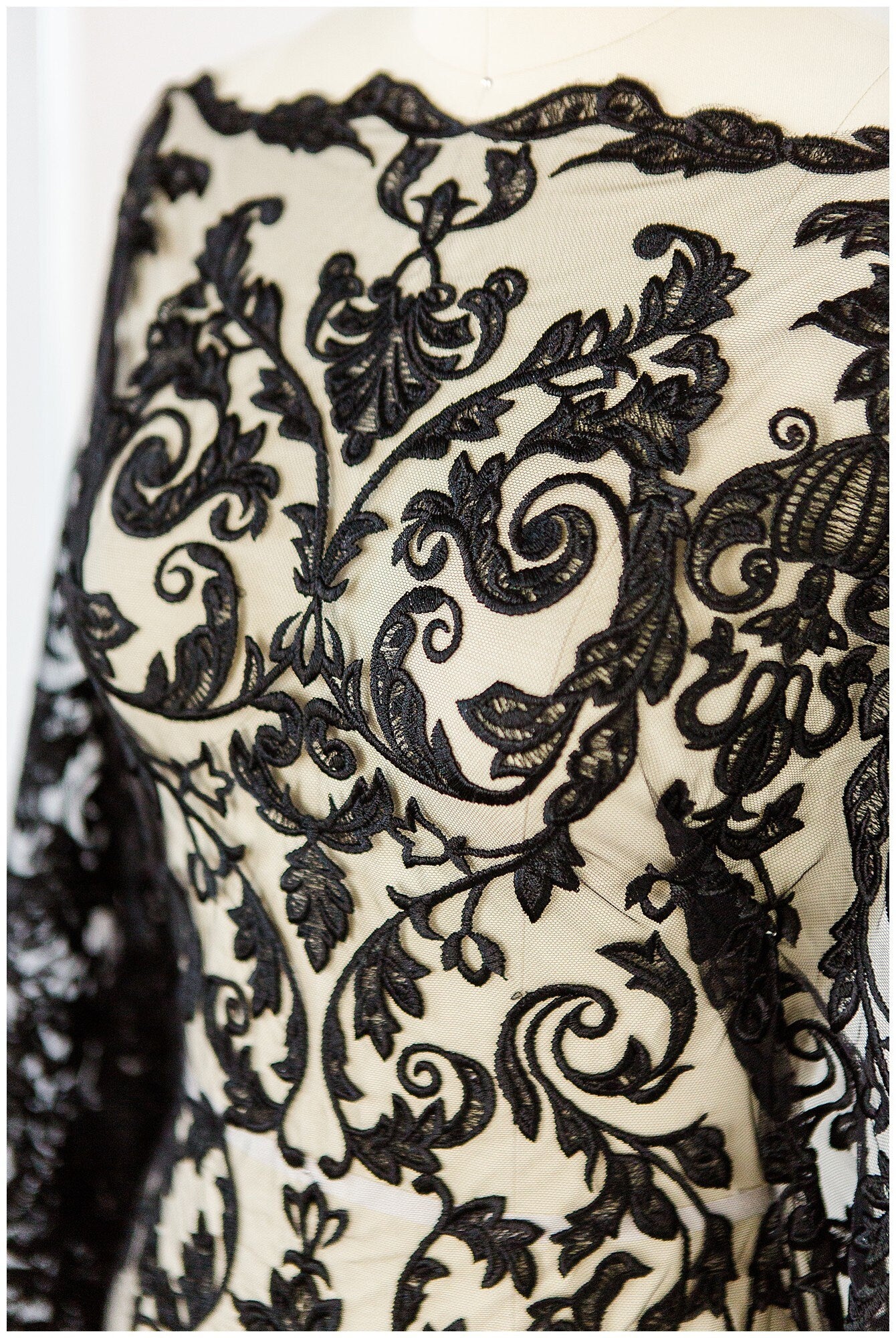 BLACK lace trim for evening dress, embroidered lace trim black, soft lace trim, lace trim for black veil// T17-063