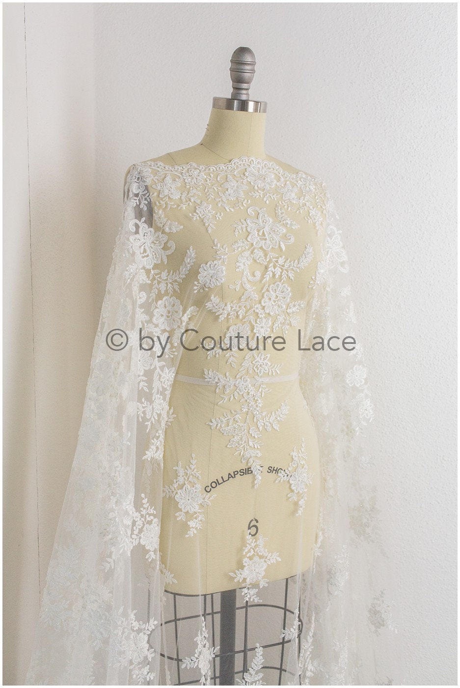 Perlen Spitzenstoff Off-White/ Brautspitze mit Perlen/ Blumenhochzeitskleid Spitze mit Perlen & Pailletten// L19-208