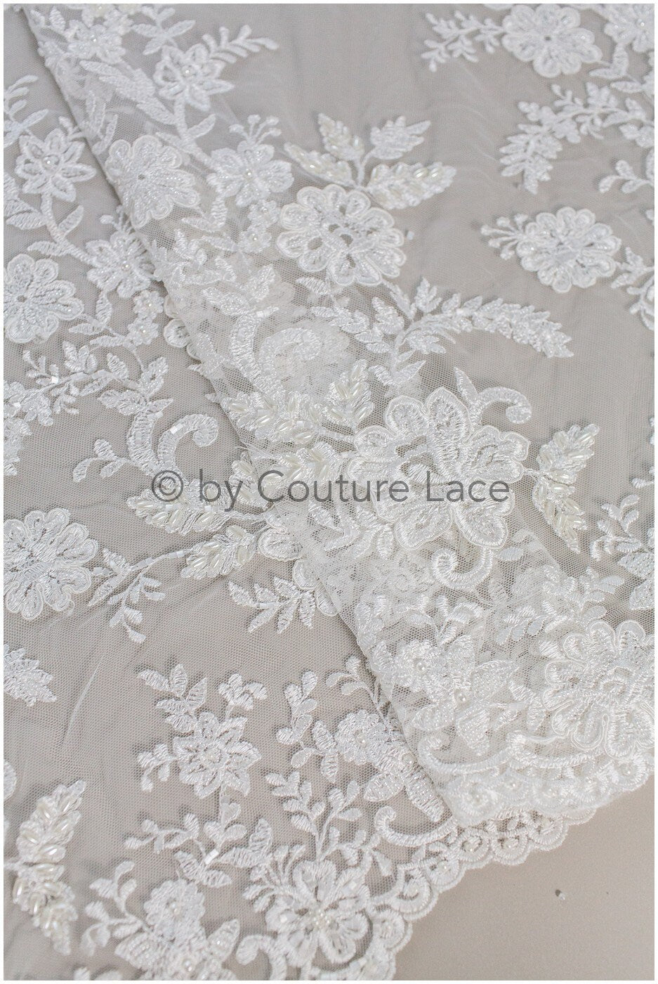 Perlen Spitzenstoff Off-White/ Brautspitze mit Perlen/ Blumenhochzeitskleid Spitze mit Perlen & Pailletten// L19-208