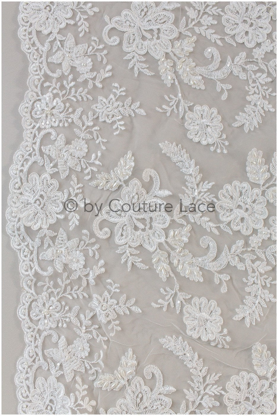 Perlen Spitzenstoff Off-White/ Brautspitze mit Perlen/ Blumenhochzeitskleid Spitze mit Perlen & Pailletten// L19-208