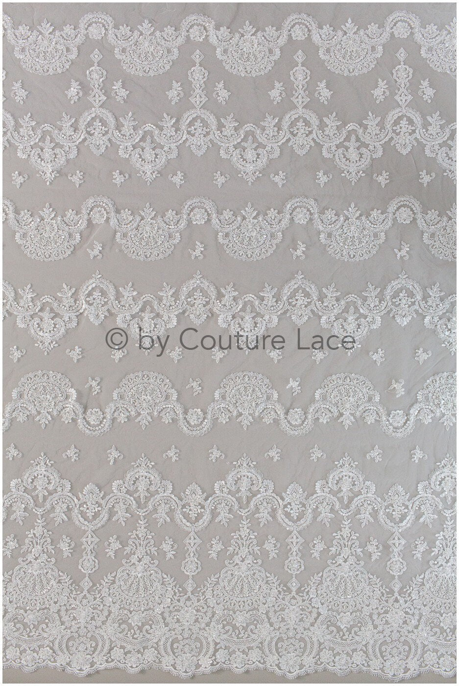 Perlen Spitzenstoff Off-White/ Couture Spitzenstoff mit Perlen/ Braut Spitzenstoff/ Perlen Pailletten Spitze// L19-221