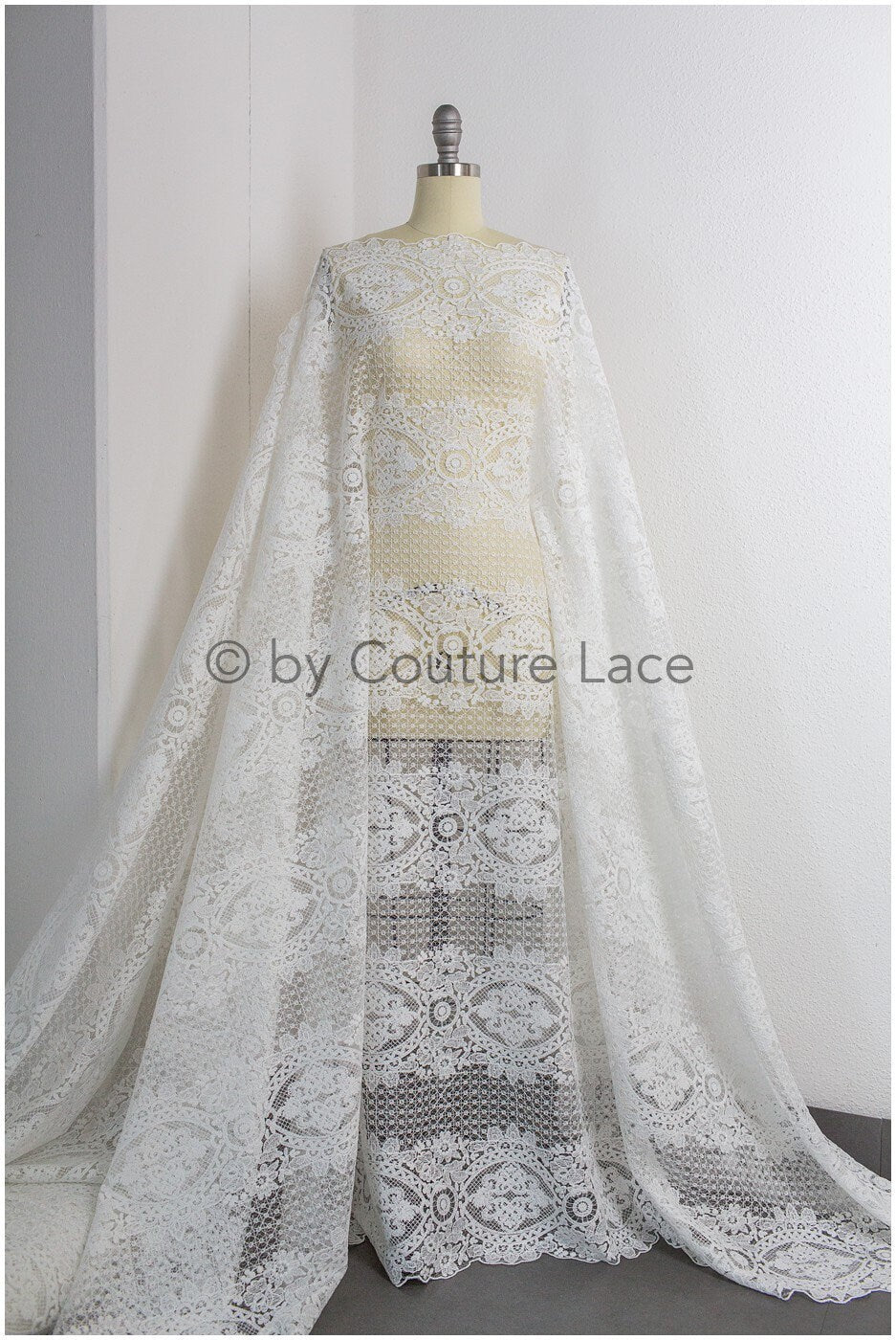 Embroidered bridal lace fabric/ Bridal lace fabric off-white/ Milk silk lace fabric/ Bridal lace// L19-222