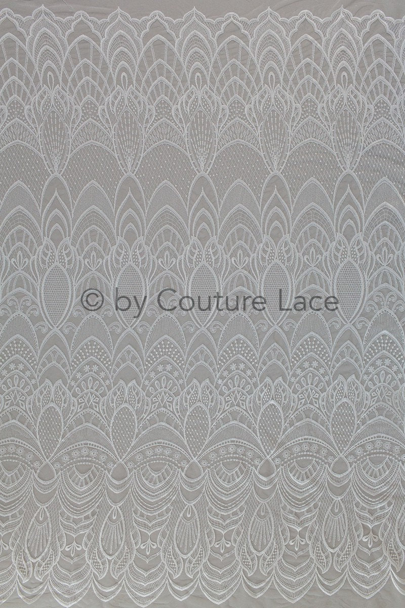 1.1yds piece - Boho lace fabric off-white/ vintage lace fabric/ geometric cotton lace/ wedding dress lace// L18-202