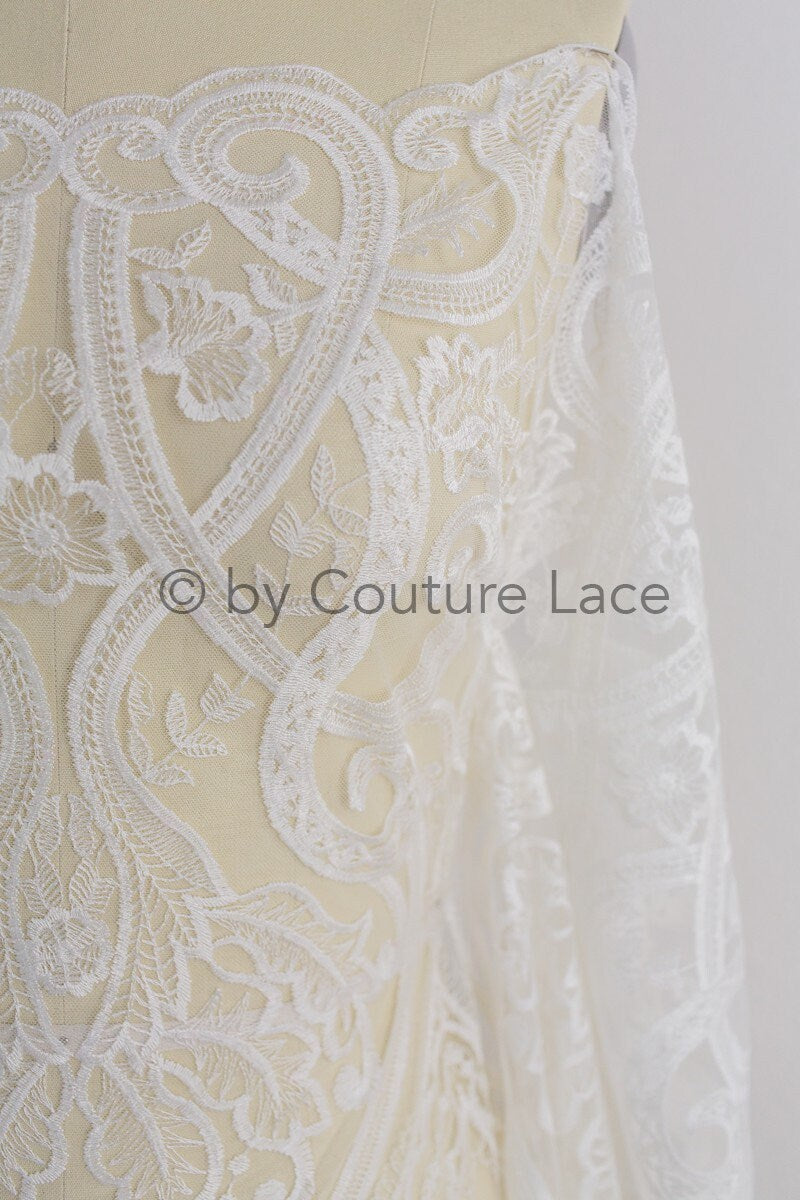Boho lace fabric for wedding dress/ Boho lace off-white/ Cotton lace/ Boho wedding dress lace// L18-206