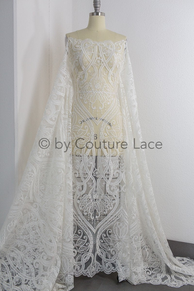 Boho lace fabric for wedding dress/ Boho lace off-white/ Cotton lace/ Boho wedding dress lace// L18-206