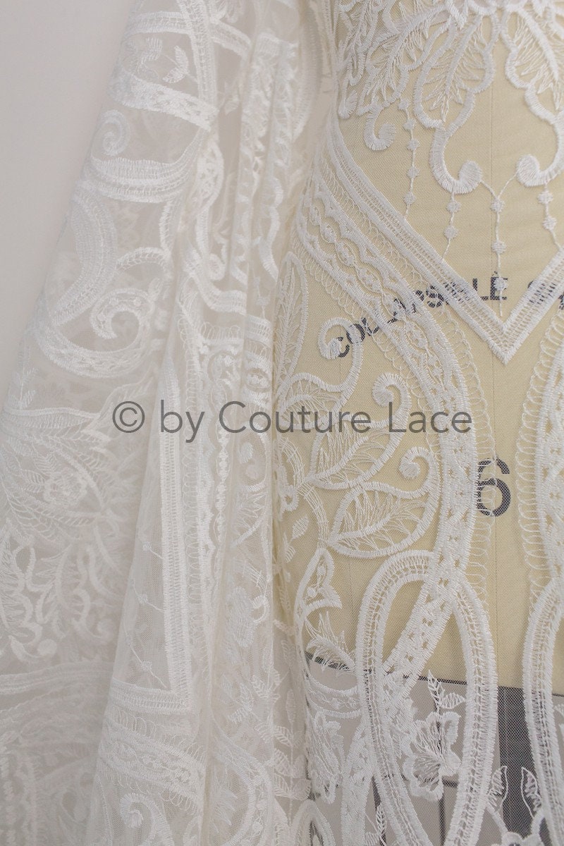 Boho lace fabric for wedding dress/ Boho lace off-white/ Cotton lace/ Boho wedding dress lace// L18-206