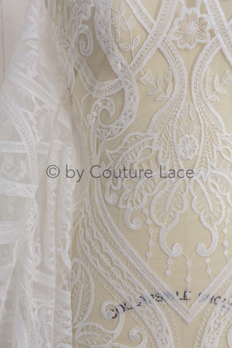 Boho lace fabric for wedding dress/ Boho lace off-white/ Cotton lace/ Boho wedding dress lace// L18-206