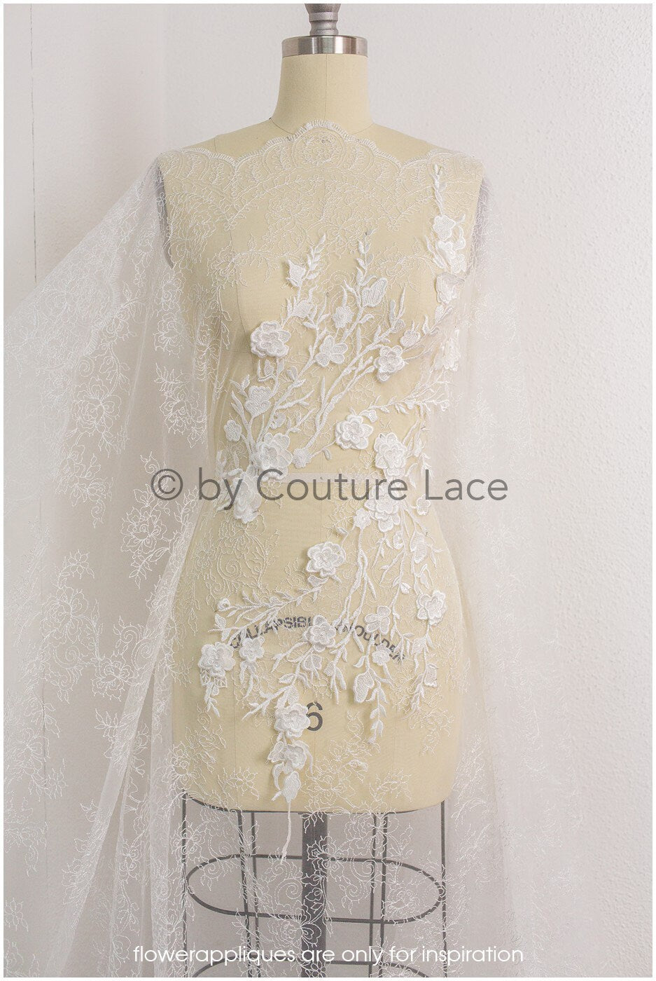 Filigree lace fabric off-white/ contour embroidered lace fabric for wedding dress/ floral lace/ boho lace// L19-200