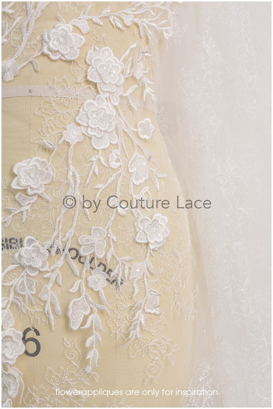 Filigree lace fabric off-white/ contour embroidered lace fabric for wedding dress/ floral lace/ boho lace// L19-200