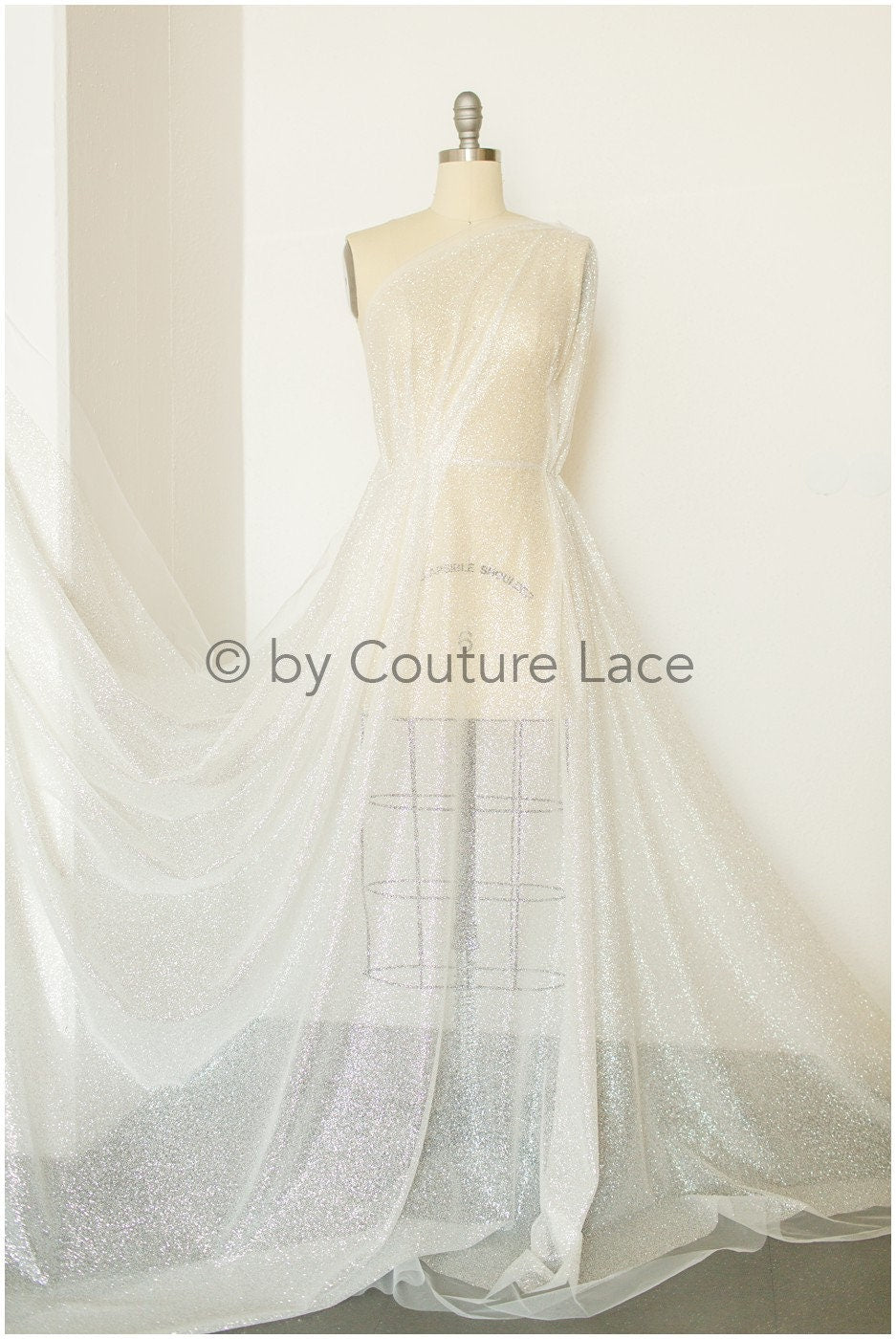 Glitter tulle fabric/ off-white diamond glitter mesh/ shiny bridal lace fabric/ shiny glitter tulle fabric// R-013
