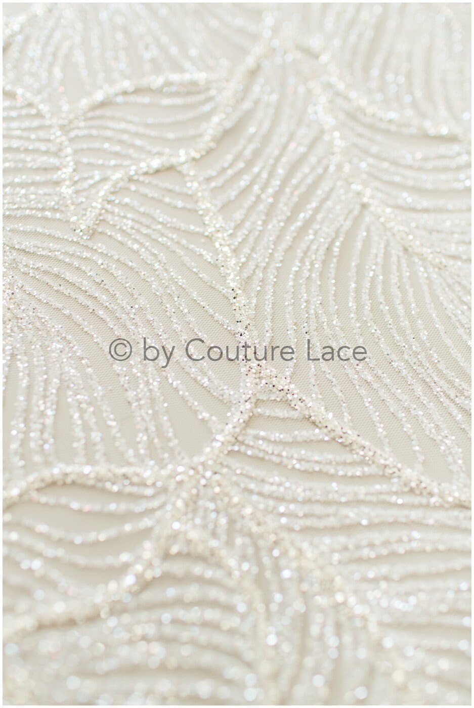 Wedding dress fabric with glitter/ Off-white diamond glitter tulle fabric with leaf design/ Shiny glitter tulle fabric// R-014