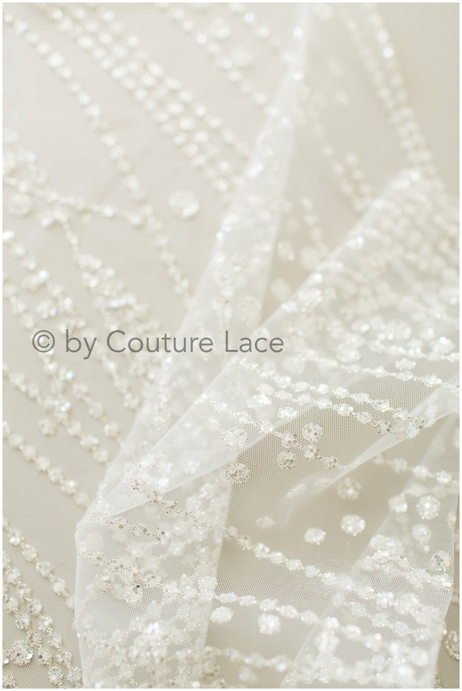 Glitter tulle/ Off-white diamond geometric glitter fabric/ Glitter tulle fabric/ Glitter lace// R-016
