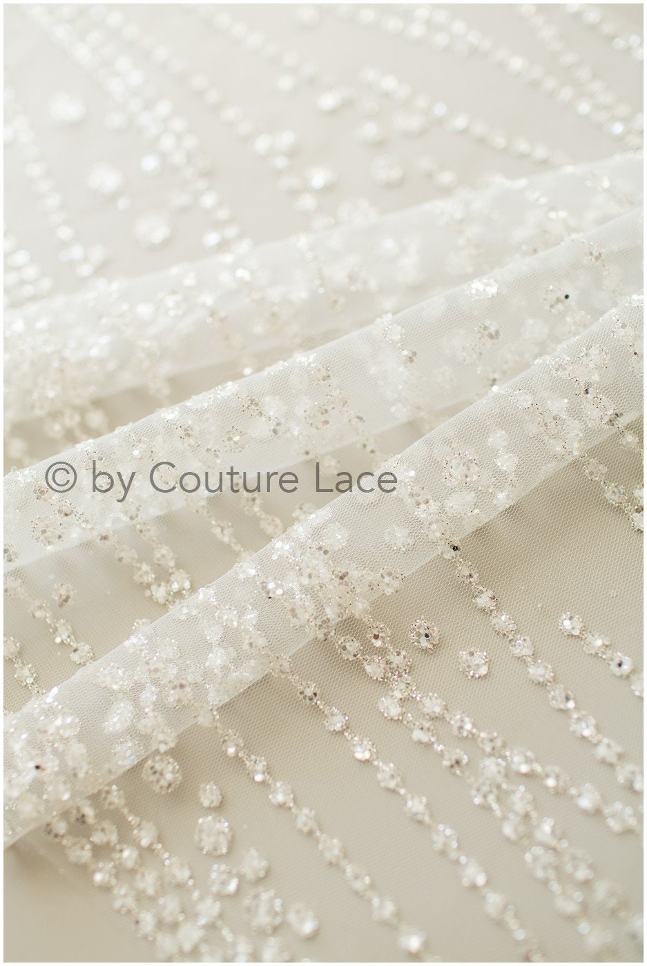 Glitter tulle/ Off-white diamond geometric glitter fabric/ Glitter tulle fabric/ Glitter lace// R-016