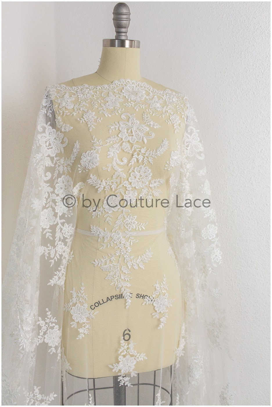 Perlen Spitzenstoff Off-White/ Brautspitze mit Perlen/ Blumenhochzeitskleid Spitze mit Perlen & Pailletten// L19-208