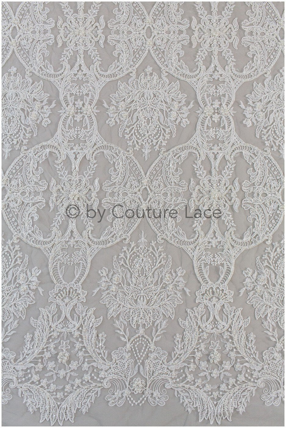 Luxus Handperlen Spitzenstoff Off-White/ Perlen Brautspitze/ Hochzeitskleid Spitze mit Perle// L19-209
