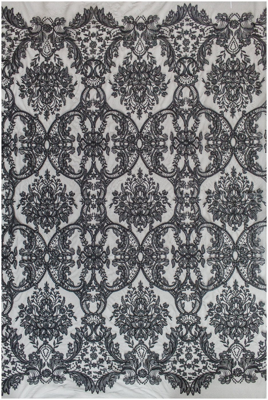 Floral black bridal lace / black bridal lace material / black evening lace / floral lace / black couture lace // L19-212