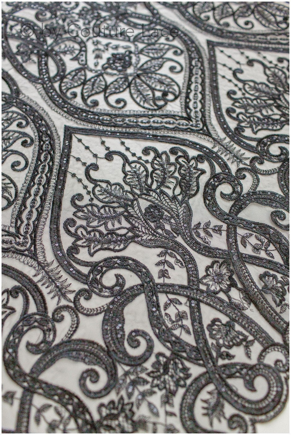 Blumenspitze / Abendkleid Spitzenmaterial / schwarze Spitze / florale schwarze Hochzeit Spitze / Couture Spitze / / L19-216