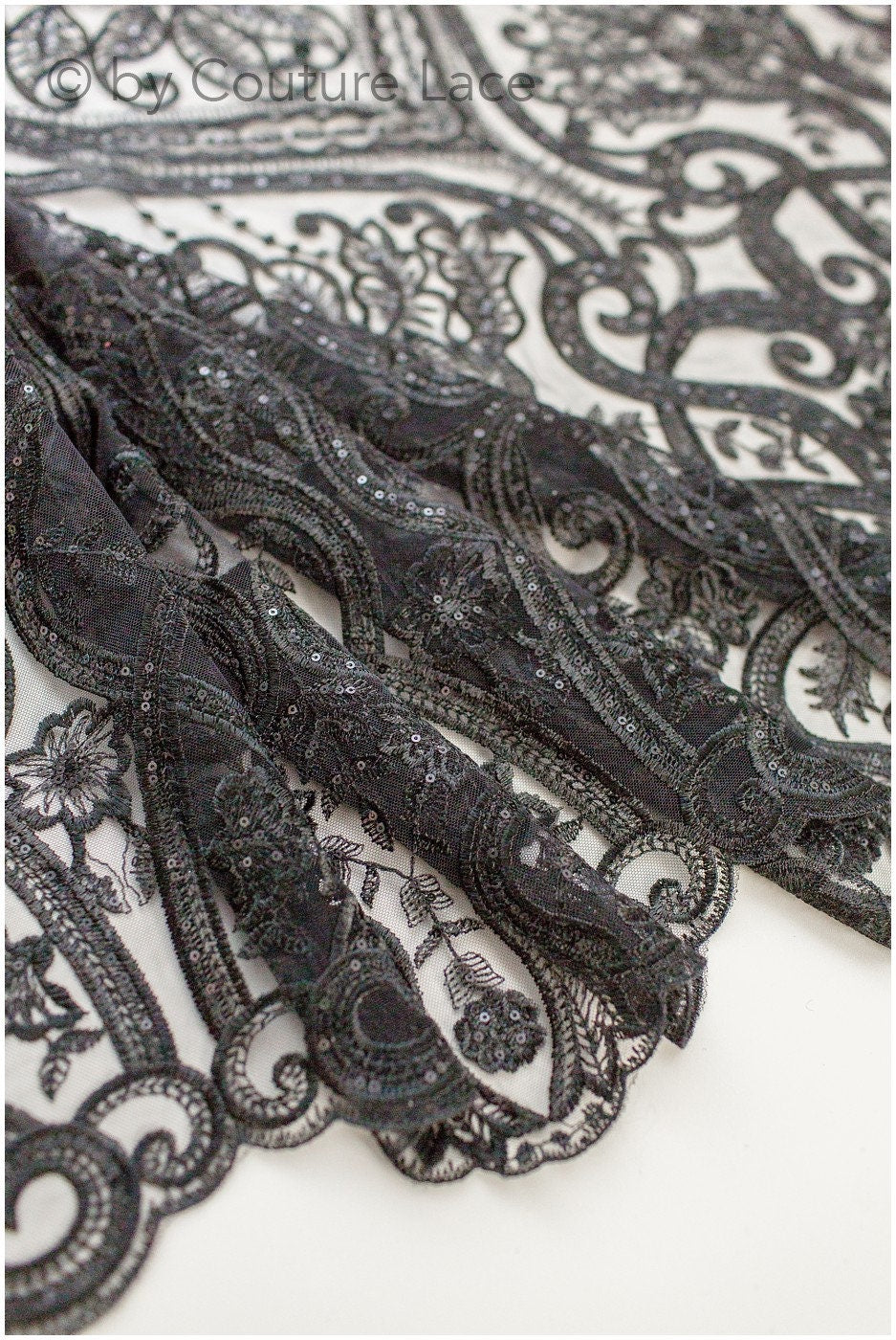 Blumenspitze / Abendkleid Spitzenmaterial / schwarze Spitze / florale schwarze Hochzeit Spitze / Couture Spitze / / L19-216