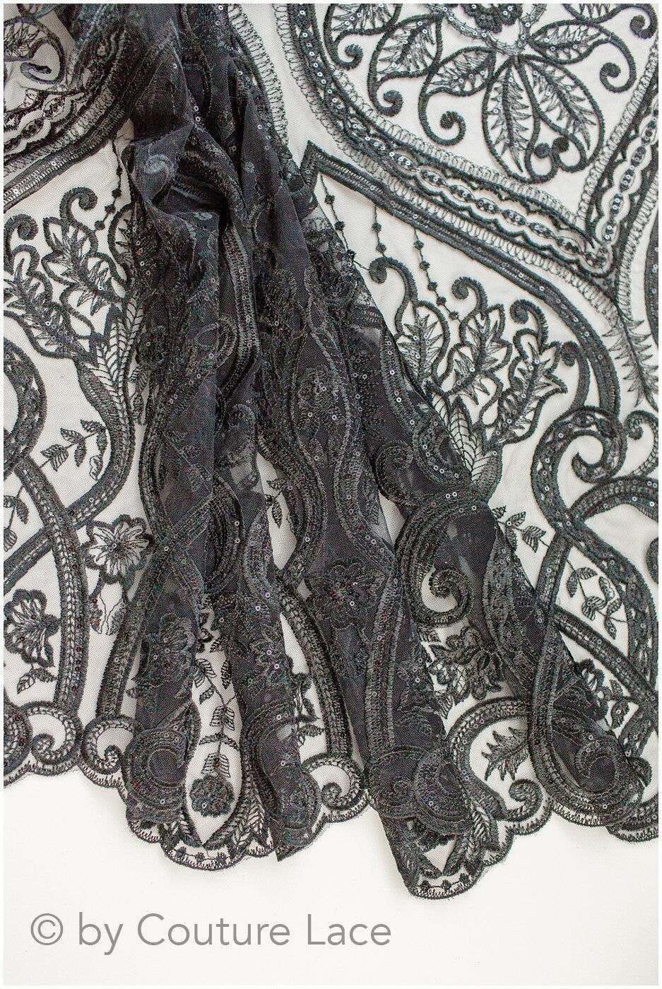 Blumenspitze / Abendkleid Spitzenmaterial / schwarze Spitze / florale schwarze Hochzeit Spitze / Couture Spitze / / L19-216