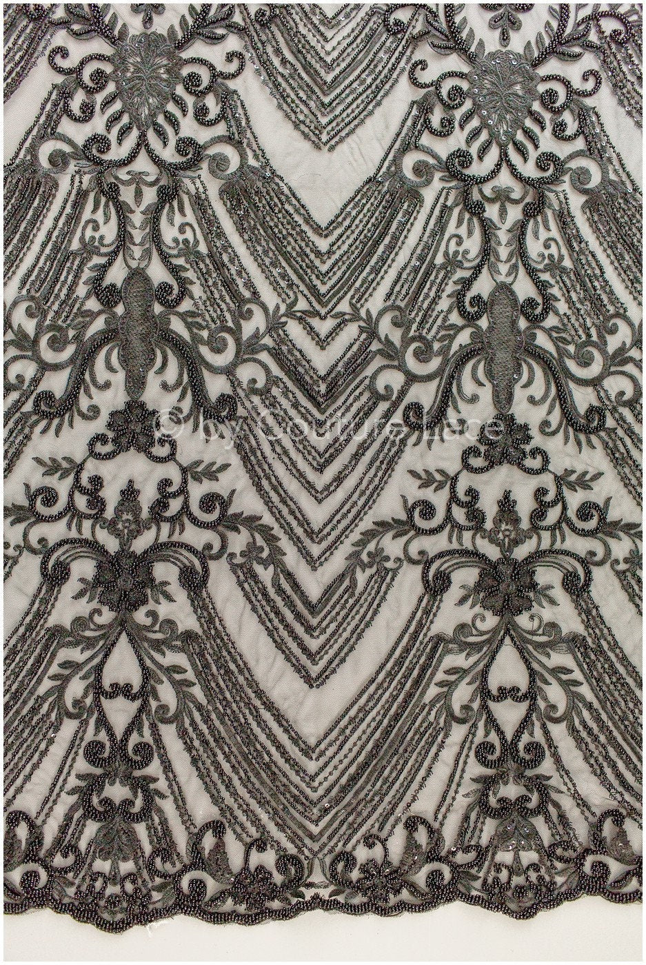 Perlen Spitzenstoff Schwarz/ Couture Spitzenstoff/ Spitzenstoff mit Perlen/ Perlen Spitze// L19-217