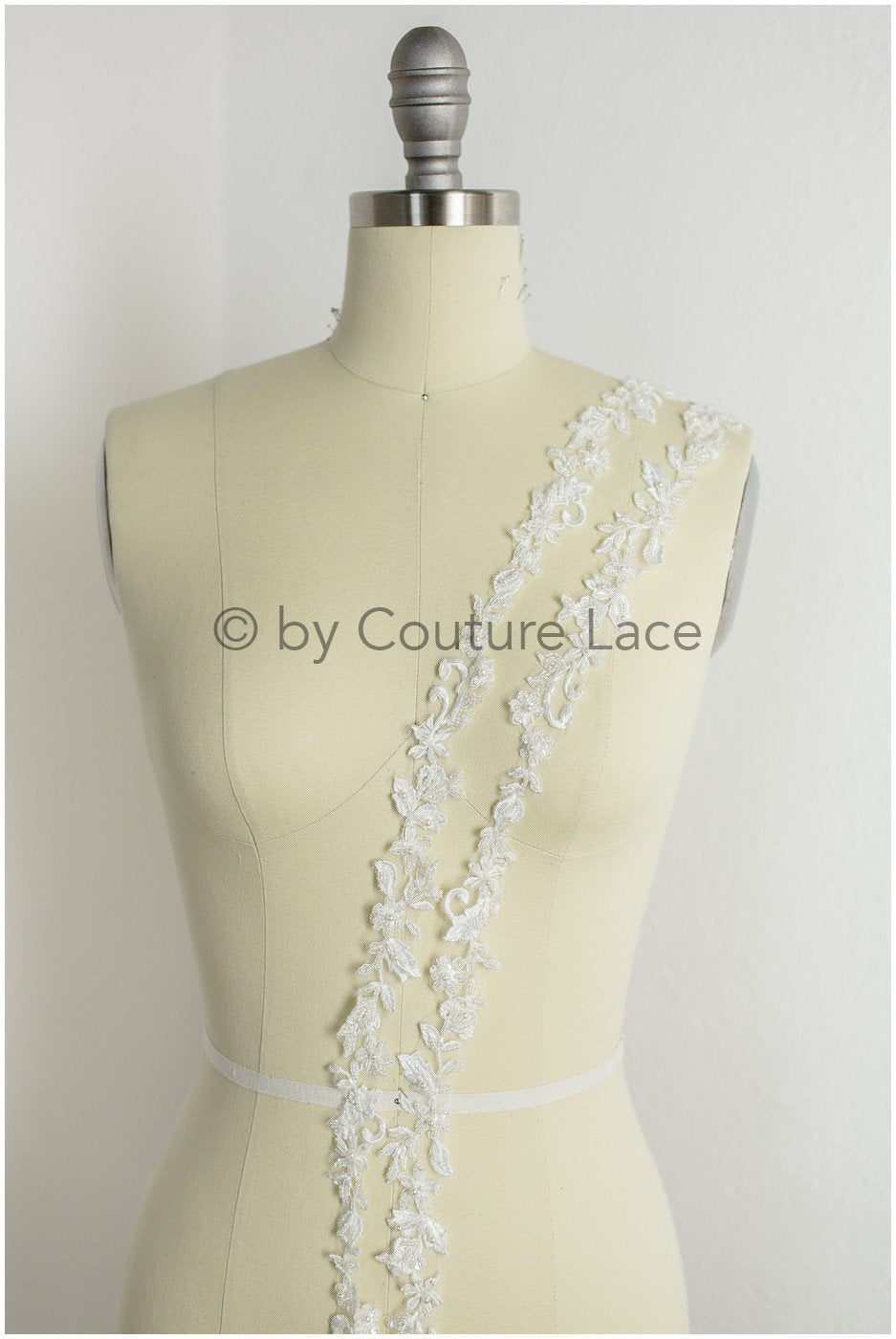 Hand embroidered lace trim for wedding dress/ embroidered lace for veil/ lace trim off-white// T19-068